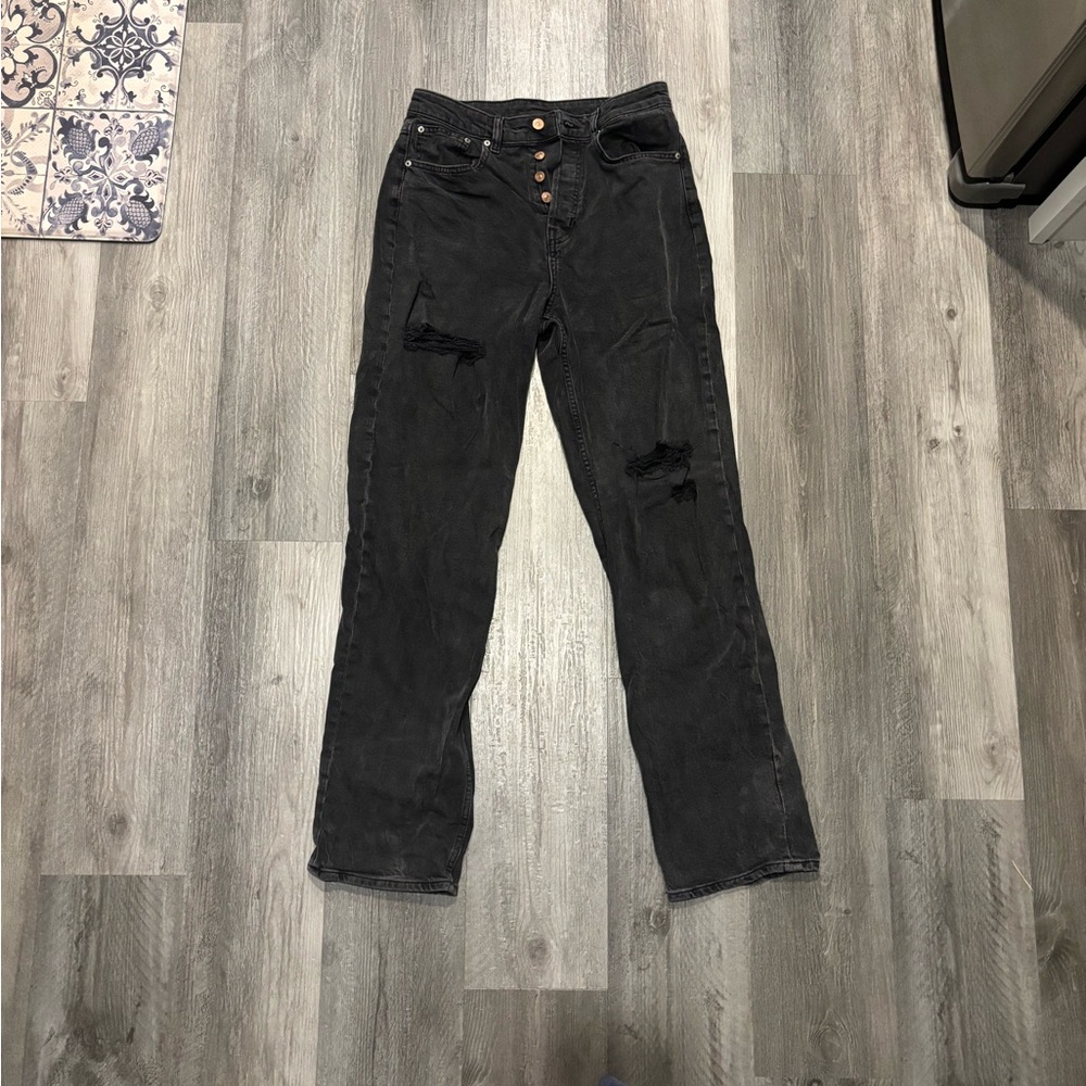 H&M Black Jeans- Distressed Straight Leg Denim